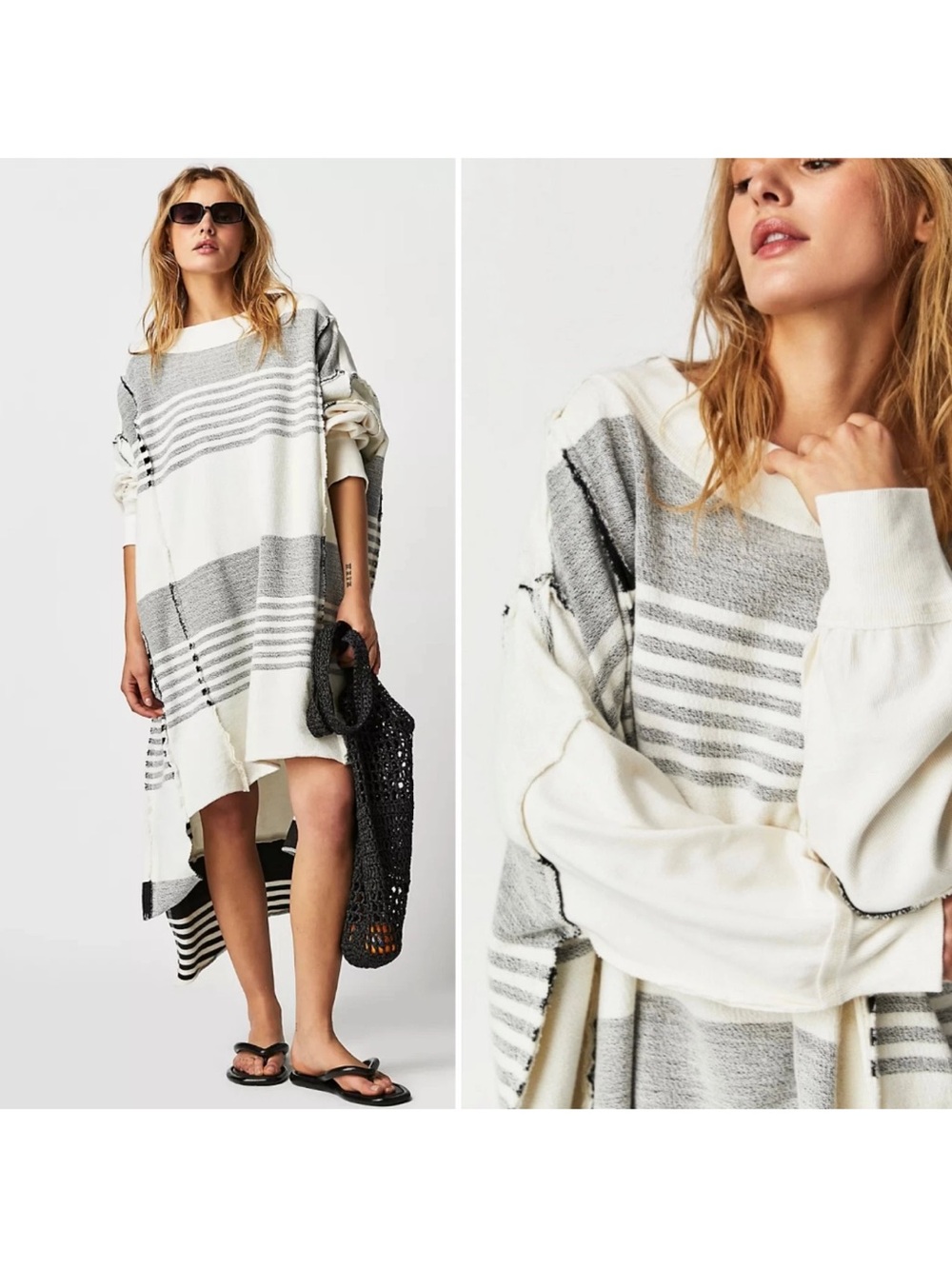 Free People Off the Shelf Maxi Striped Top Tunic Sweatshirt Boho Oversized XS